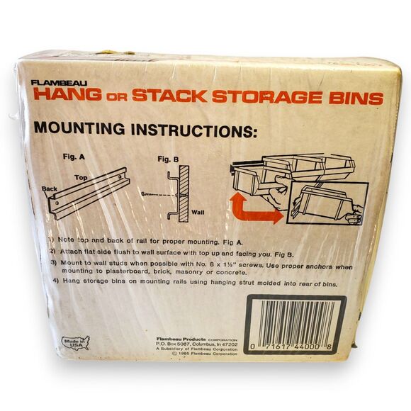 1985 Flambeau Stackable Storage Bins (4-Pack) Model 44000 Sealed, Mountable NOS - Picture 5 of 14